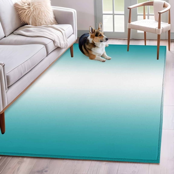 Area Rug 4x6 Ft, Teal Ombre Non Slip Area Rugs for Bedroom, Turquoise White Gradient Modern Abstract Art Washable Low Pile Indoor Throw Carpet for Home Office Study Room Dining Room Nursery