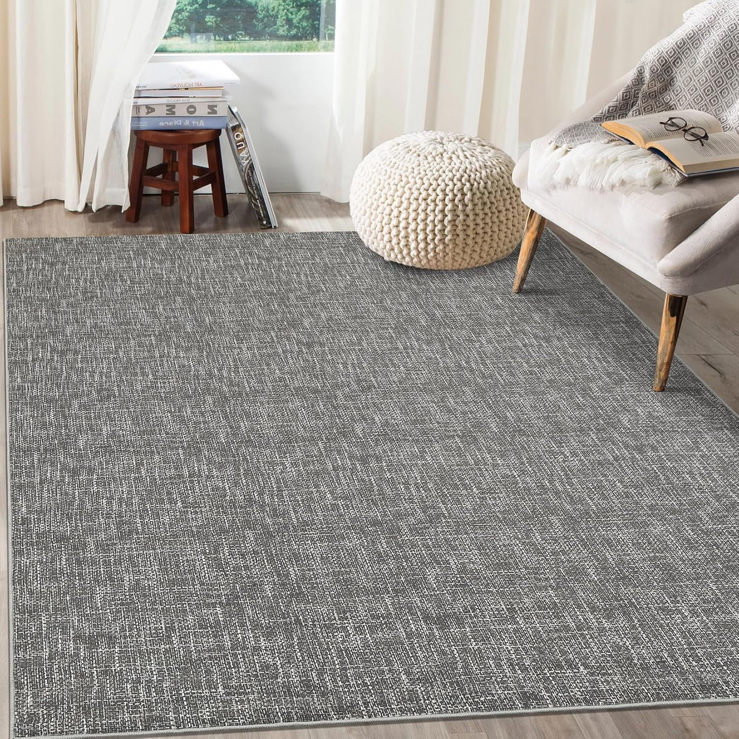 Area Rug 4x6 Modern Abstract Area Rug Stain Resistant Small Rug Contemporary Dining Rug Non-Slip Solid Rug Aesthetic Accent Floor Carpet Grey