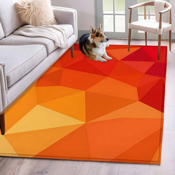 Area Rug 4x6ft, Abstract Geometric Mosaic Triangular Shapes Washable Rugs for Living Room Bedroom, Orange Burnt Soft Non-slip Area Rugs Rectangle Floor Carpet for Dining Room