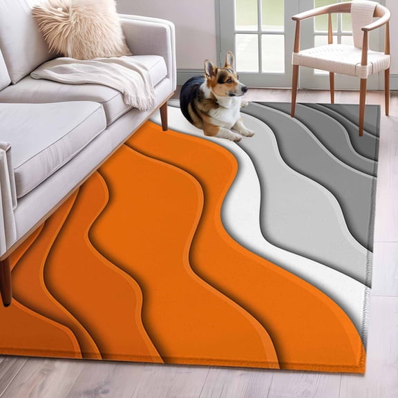 Area Rug 4x6ft, Abstract Orange Grey Gradient Washable Rugs for Living Room Bedroom, Modern Geometric Lines Soft Non-slip Area Rugs Rectangle Floor Carpet for Dining Room