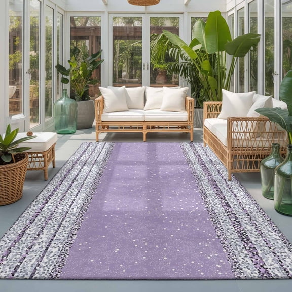 Area Rug 4x6ft, Abstract Purple Gray Stripe Dotted Washable Rugs for Living Room Bedroom, Polka Dot Geometric Art Soft Non-slip Area Rugs Rectangle Floor Carpet for Dining Room