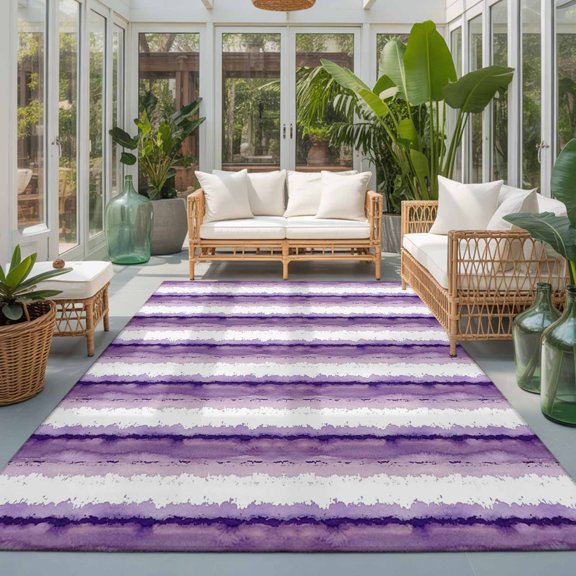 Area Rug 4x6ft, Abstract Purple White Stripe Washable Rugs for Living Room Bedroom, Ombre Art Geometric Line Soft Non-slip Area Rugs Rectangle Floor Carpet for Dining Room