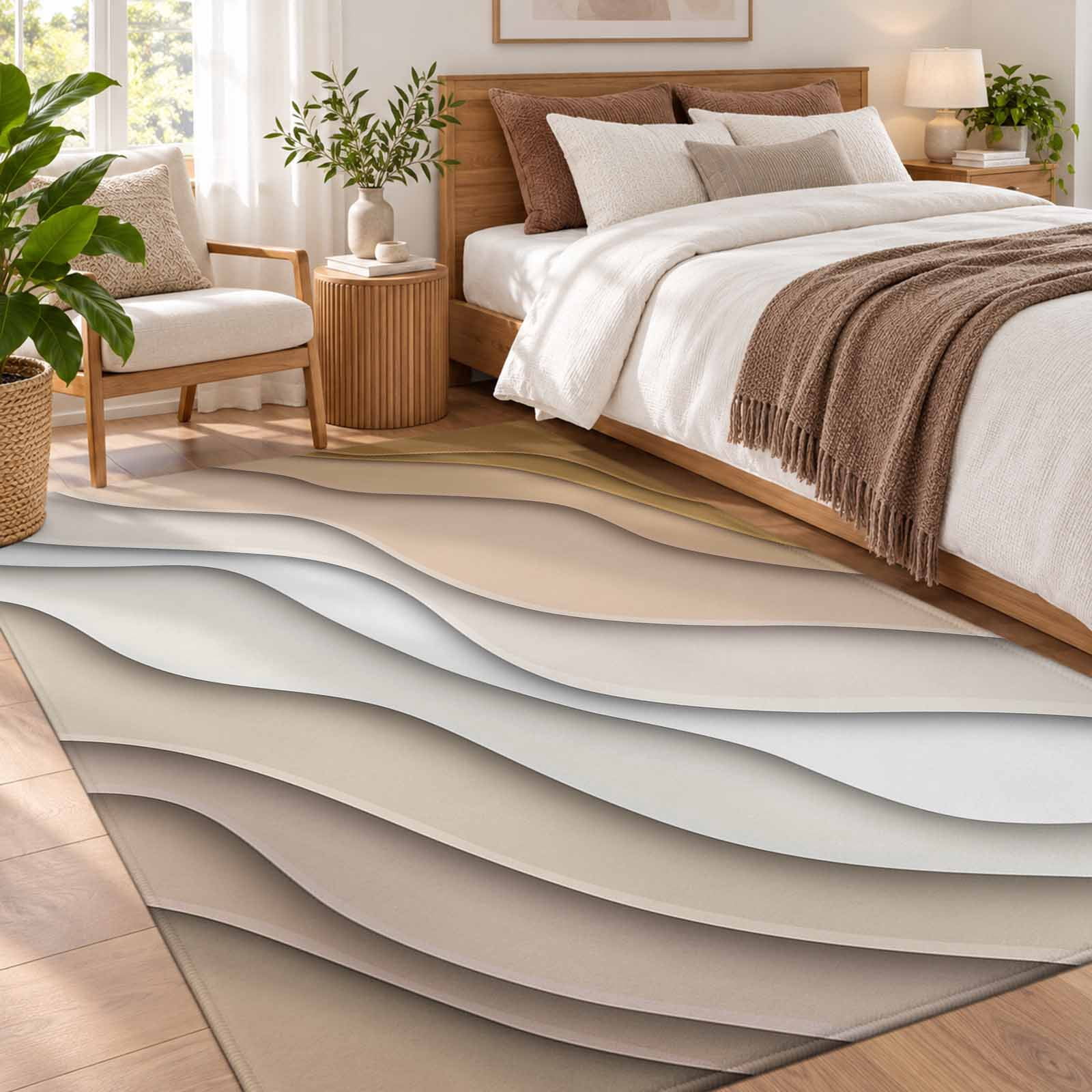 Area Rug 4x6ft, Beige Ombre Non Slip Low Pile Area Rugs for Bedroom ...
