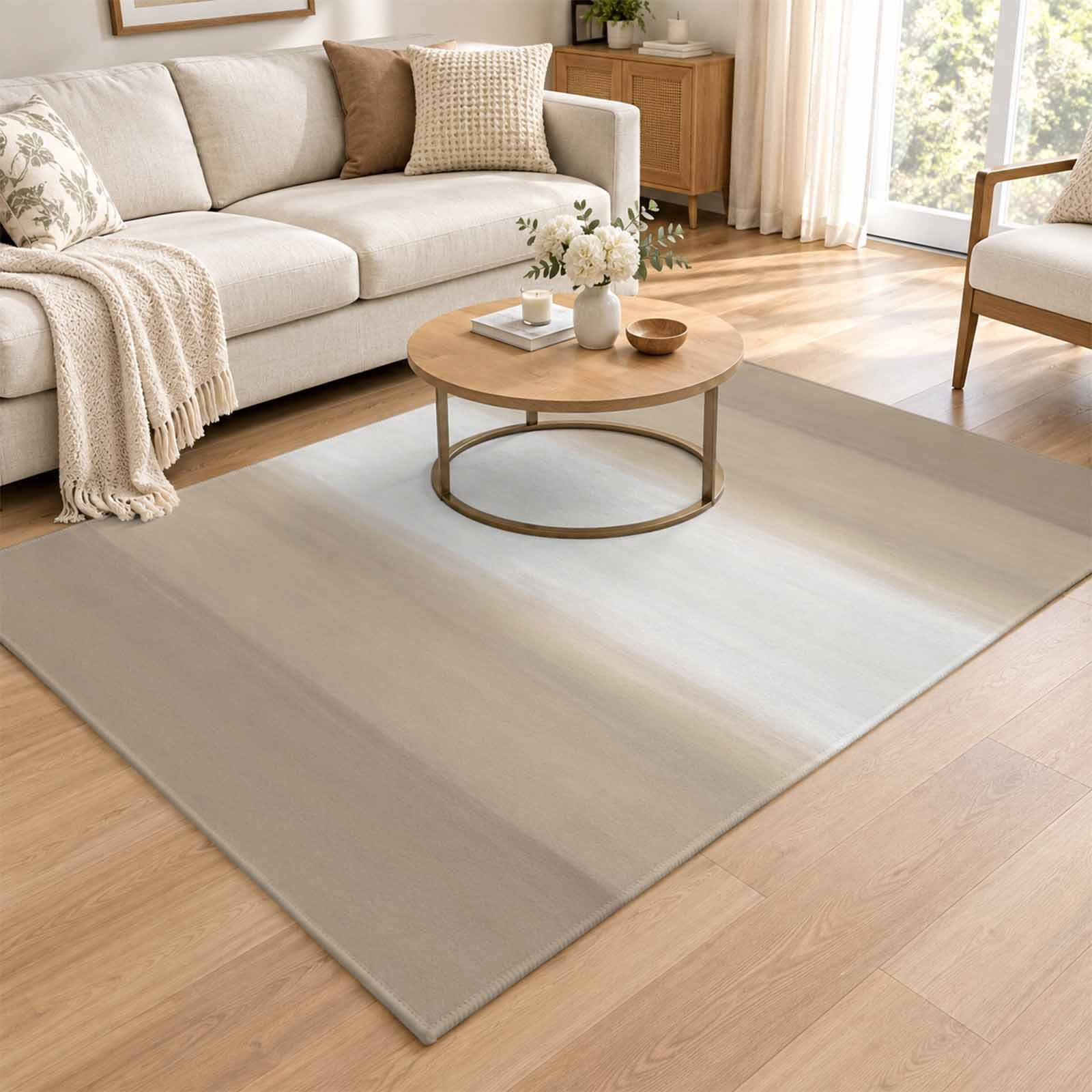 Area Rug 4x6ft, Beige Ombre Striped Low Pile Washable Rugs for Entryway ...