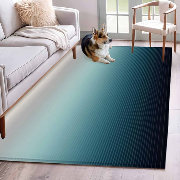 Area Rug 4x6ft, Black Teal and Gray Color Ombre Washable Rugs for Living Room Bedroom, Modern Abstract Stripe Art Soft Non-slip Area Rugs Rectangle Floor Carpet for Dining Room
