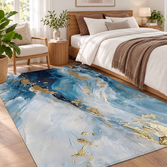Area Rug 4x6ft, Blue Oil Painting Non Slip Low Pile Area Rugs for ...