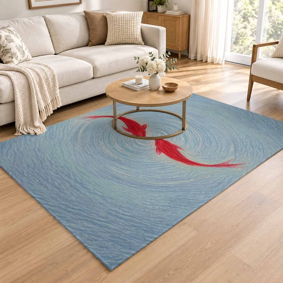 Area Rug 4x6ft, Blue Red Fish Low Pile Washable Rugs for Entryway, Dorm ...