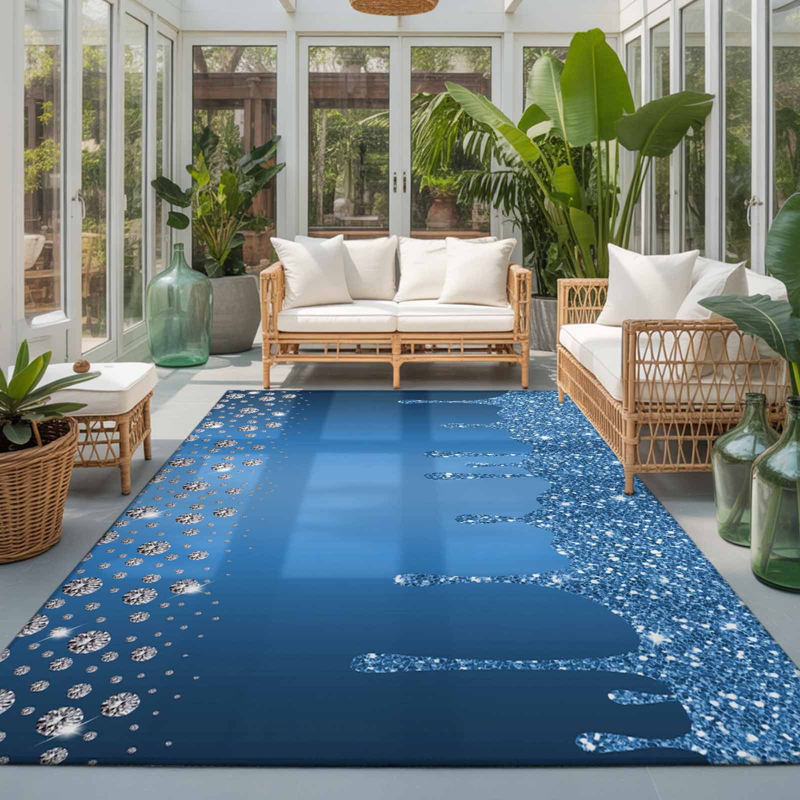 Shiny Rug Area Rug 4x6ft, Blue Silver Shiny Diamond Washable Rugs for Living Room ...