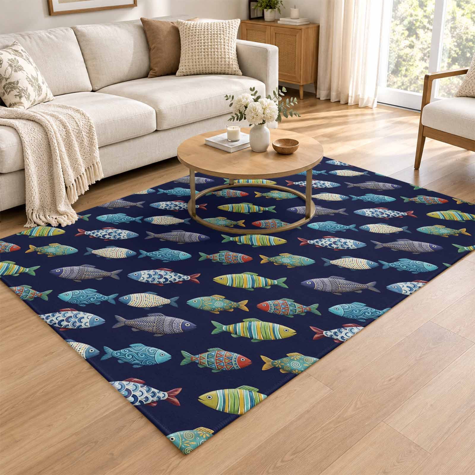 Area Rug 4x6ft, Boho Ocean Fish Low Pile Washable Rugs for Entryway ...
