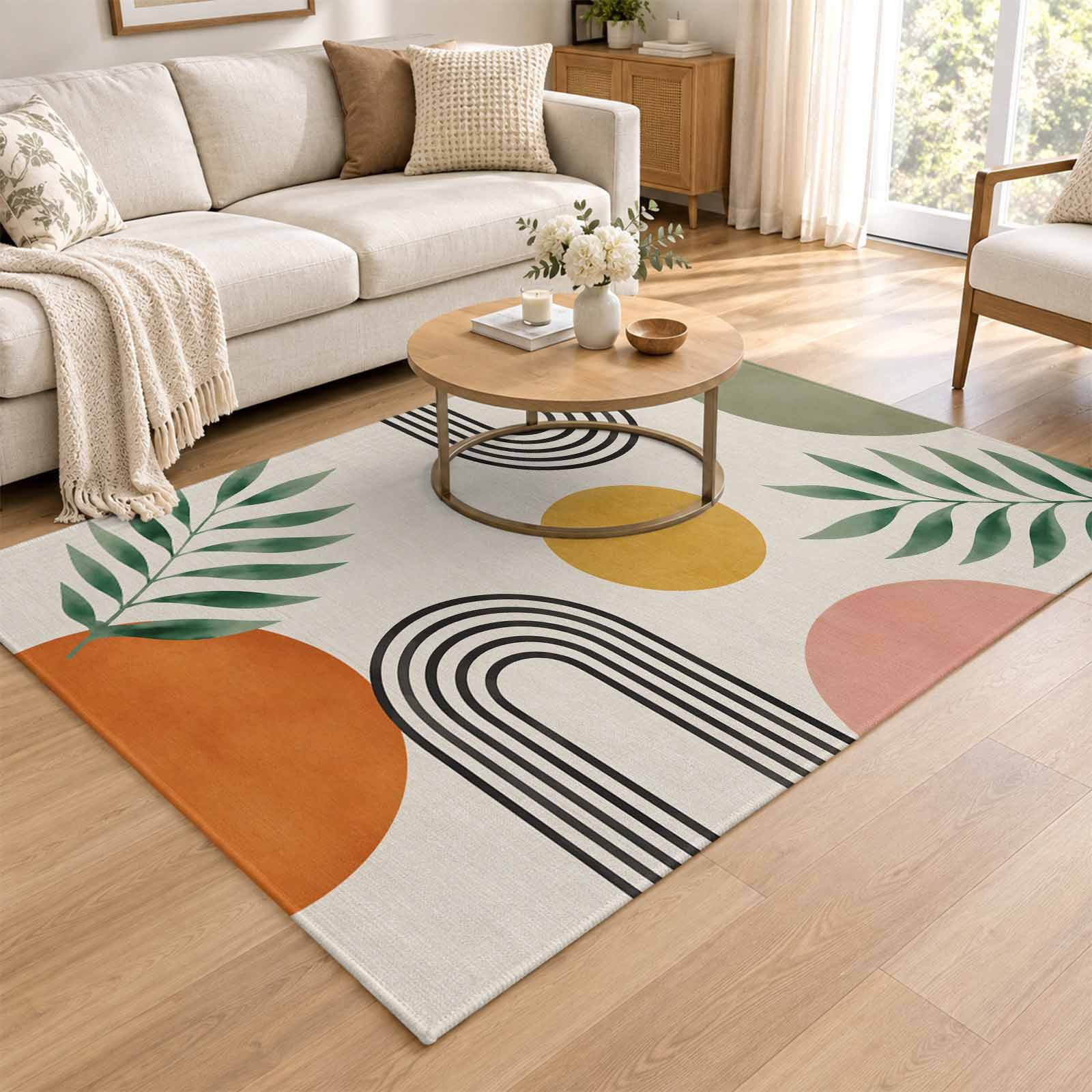 Homeboy Rug Area Rug 4x6ft, Boho Sun Discs Low Pile Washable Rugs for Entryway ...