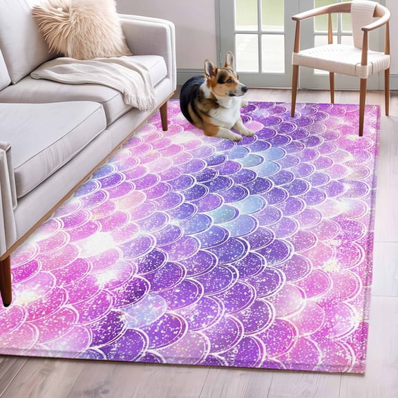 Area Rug 4x6ft, Colorful Mermaid Scales Washable Rugs for Living Room Bedroom, Sparkling Ocean Under The Sea Soft Non-slip Area Rugs Rectangle Floor Carpet for Dining Room