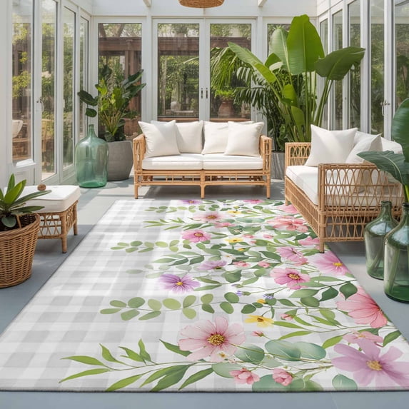 Area Rug 4x6ft, Country Spring Flowers Washable Rugs for Living Room ...