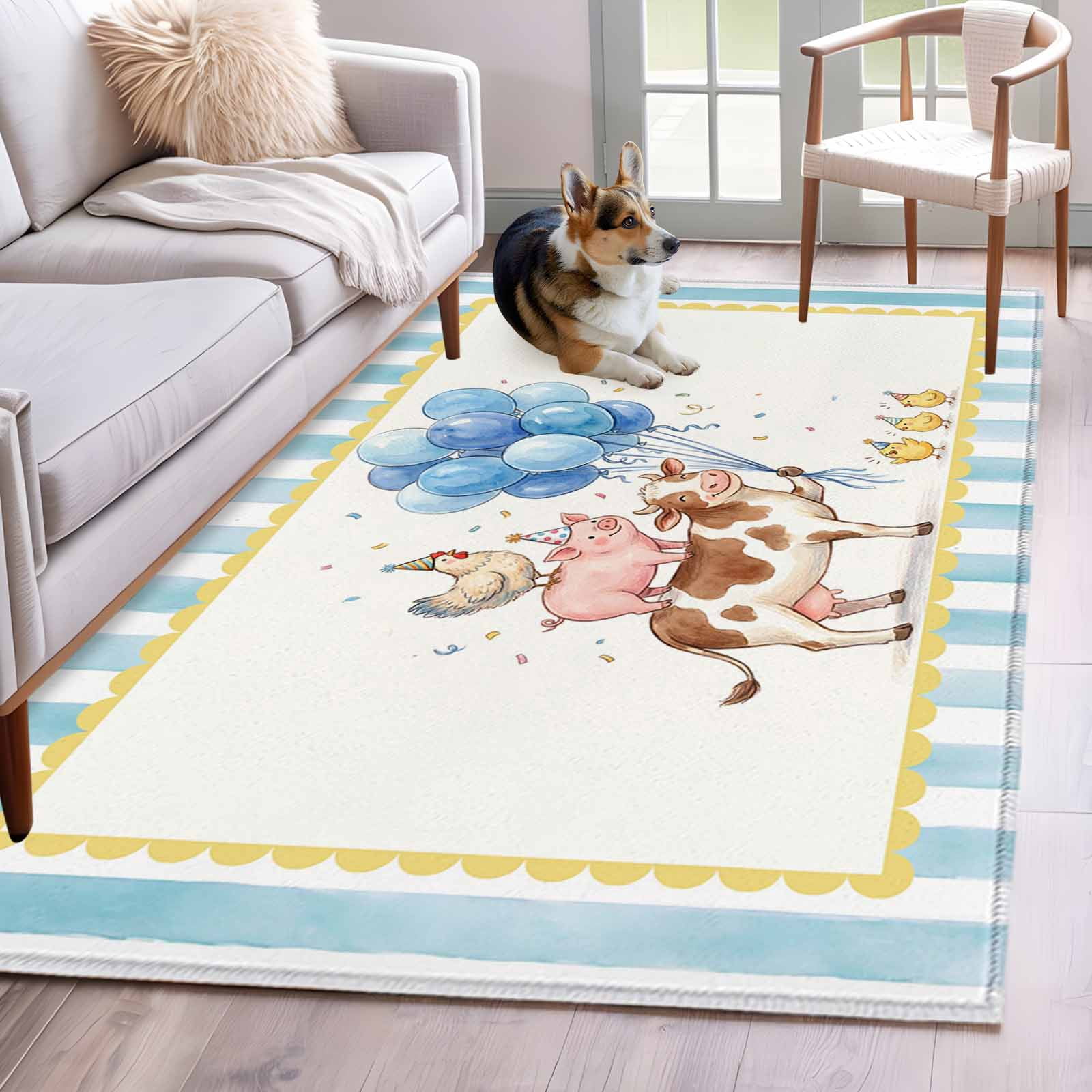 Hen Rug Area Rug 4x6ft, Farm Animals Cattle Pig Hen Washable Rugs for Living ...