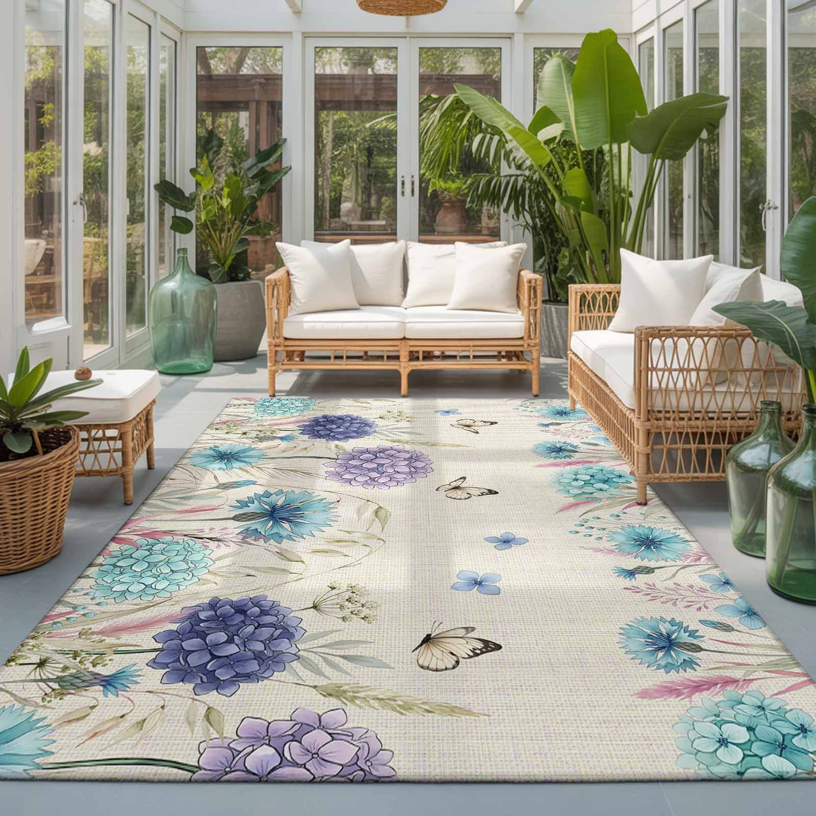 Area Rug 4x6ft, Farm Blossom Floral Hydrangea Washable Rugs for Living ...