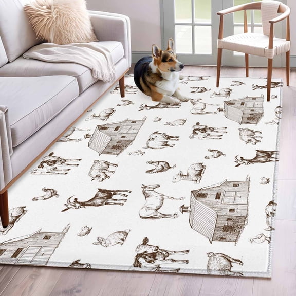 Area Rug 4x6ft, Farm Cow Pig Chicken Goat Washable Rugs for Living Room Bedroom, Farmhouse Barn Animal Soft Non-slip Area Rugs Rectangle Floor Carpet for Dining Room