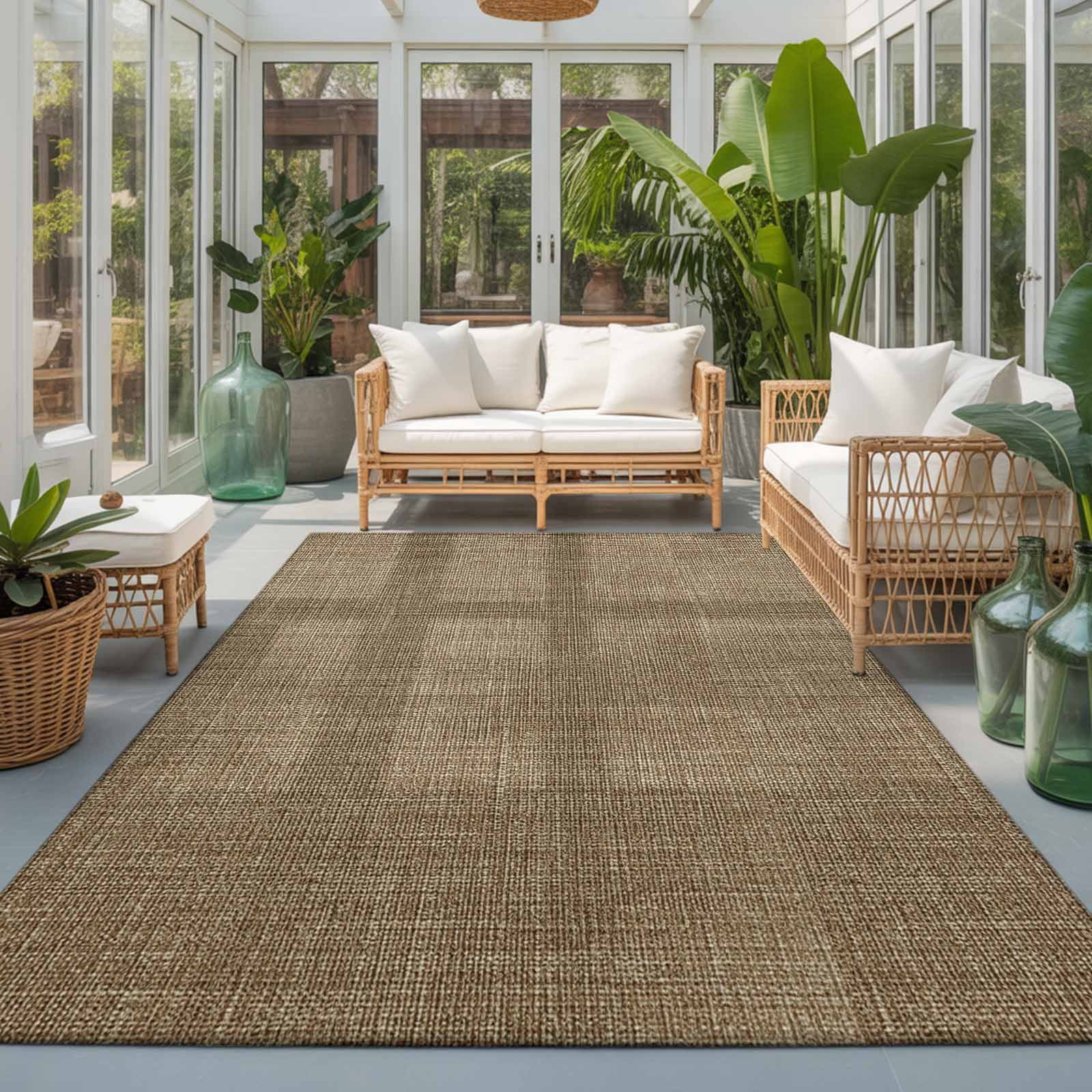 Area Rug 4x6ft, Farmhouse Brown Washable Rugs for Living Room Bedroom ...
