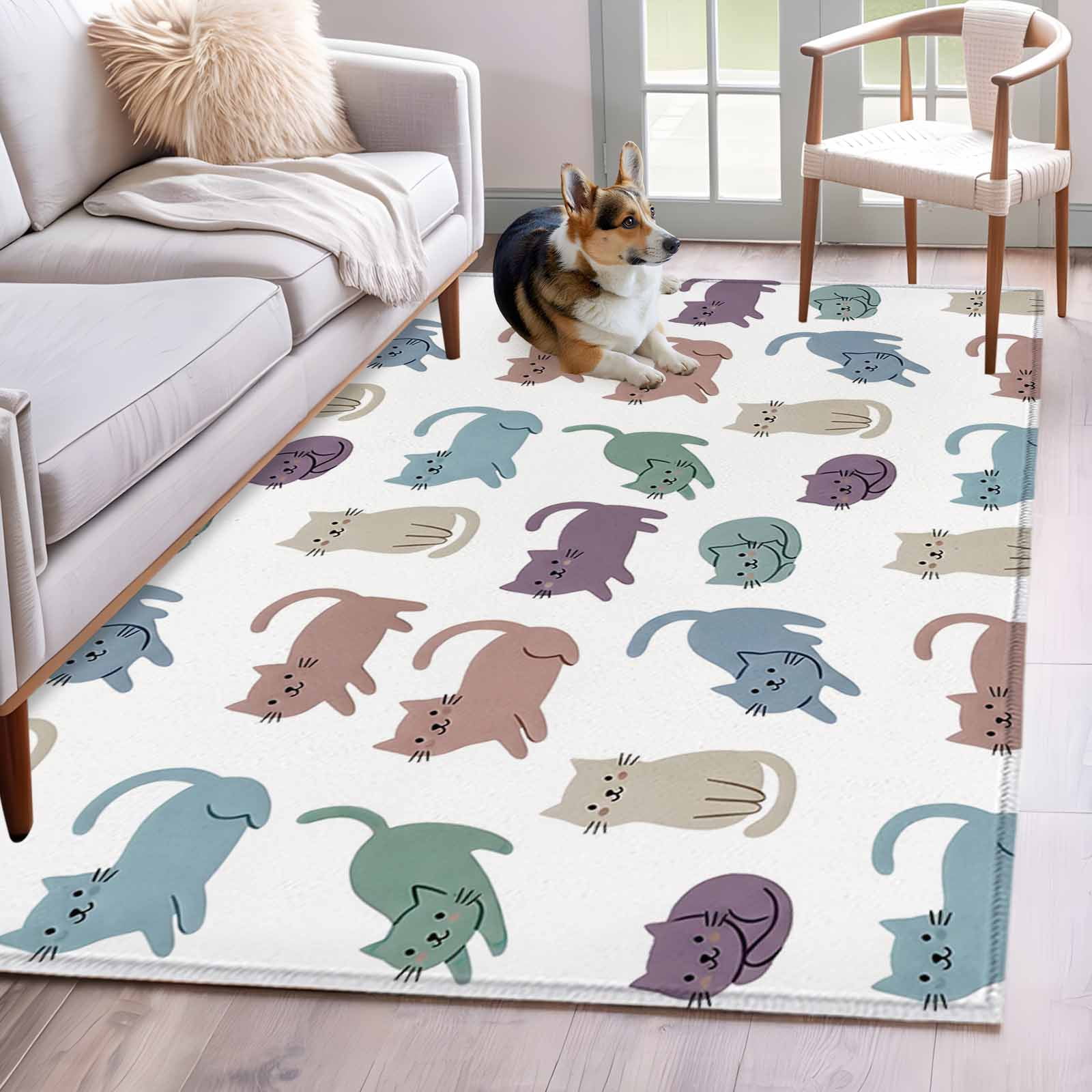 Area Rug 4x6ft, Farmhouse Cat Cute Animals Washable Rugs for Living ...