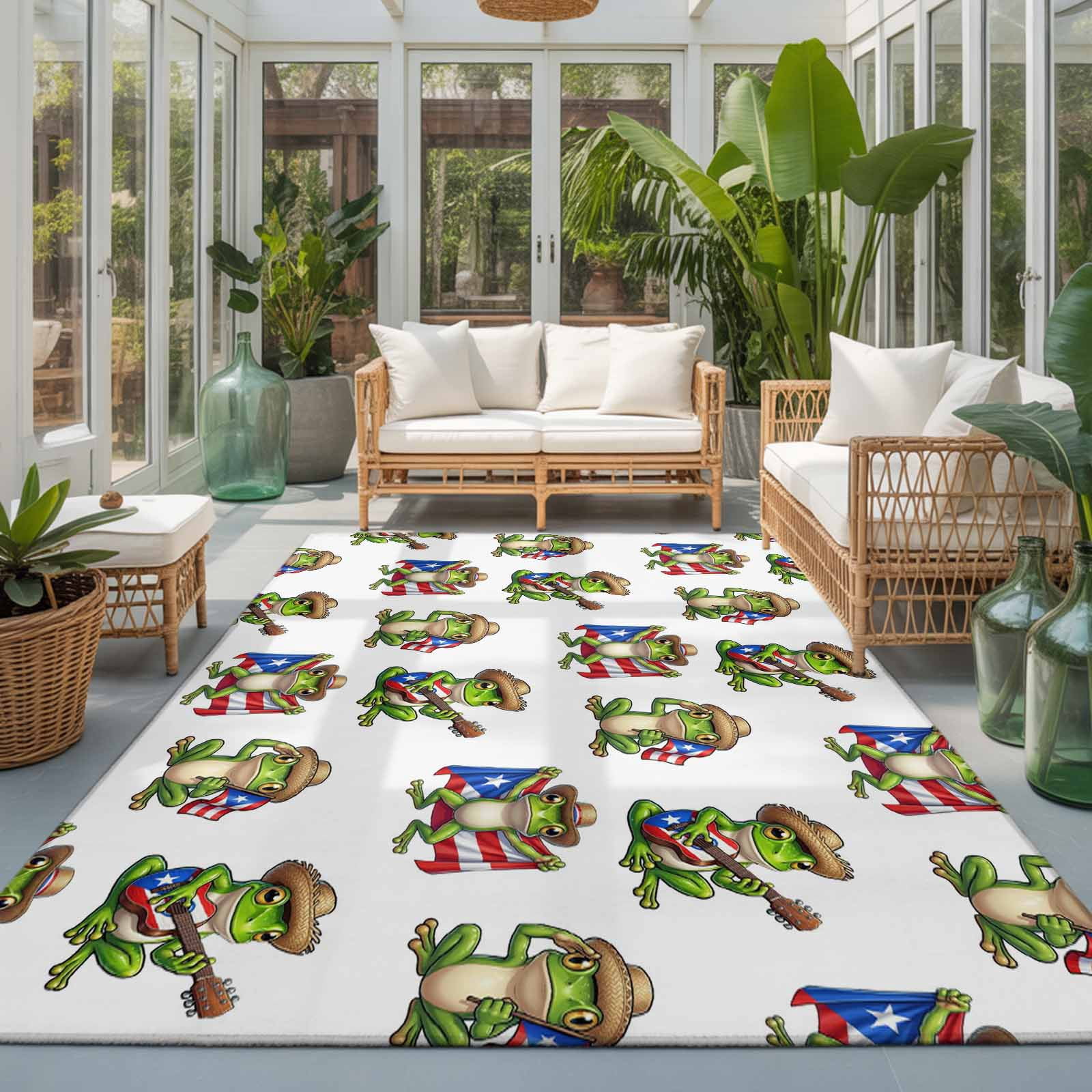 Frog Rugs Area Rug 4x6ft, Green Frog Puerto Rico Flags Washable Rugs for Living ...