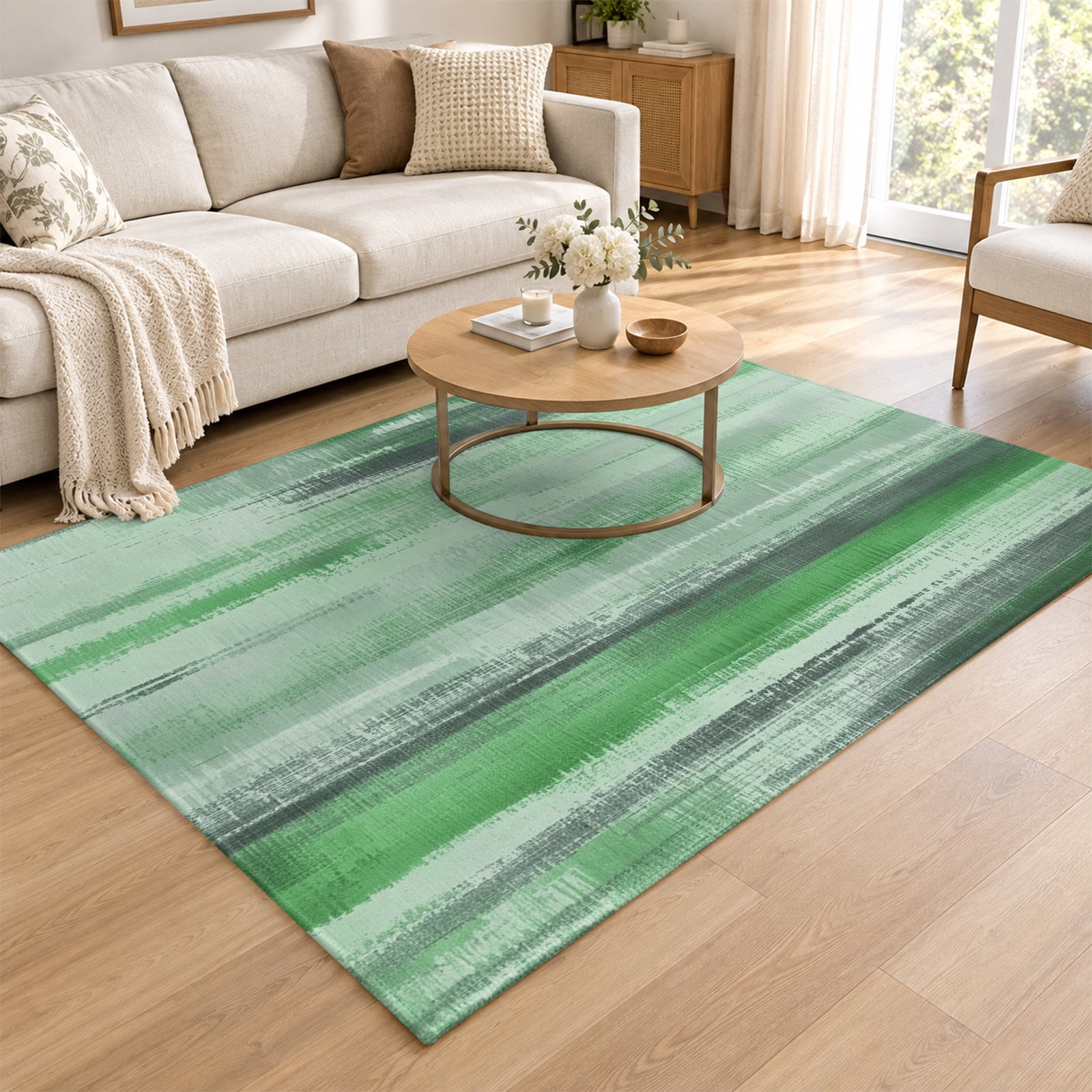 Area Rug 4x6ft, Green Grey Ombre Low Pile Washable Rugs for Entryway ...