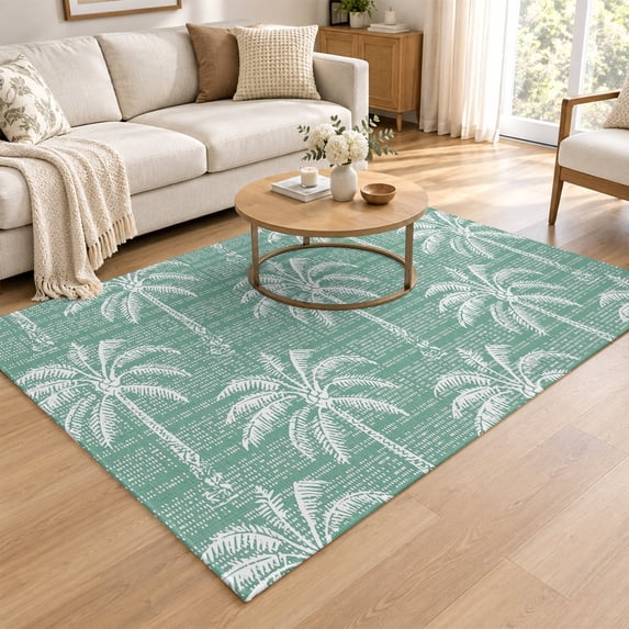 Area Rug 4x6ft, Green Palm Tree Low Pile Washable Rugs for Entryway ...