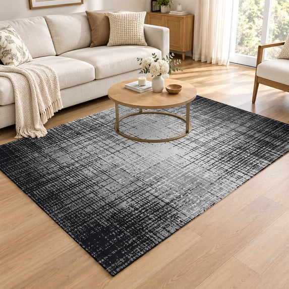 Area Rug 4x6ft, Grey Black Geometric Low Pile Washable Rugs for ...