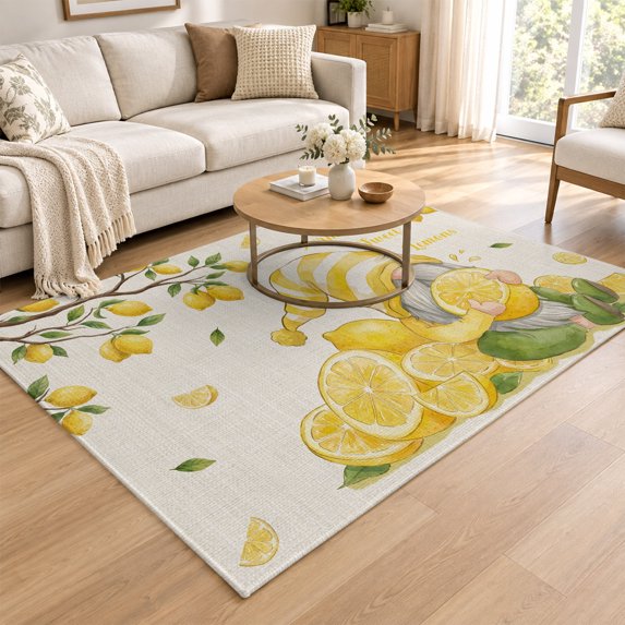 Area Rug 4x6ft, Lemon Gnomes Low Pile Washable Rugs for Entryway, Dorm ...