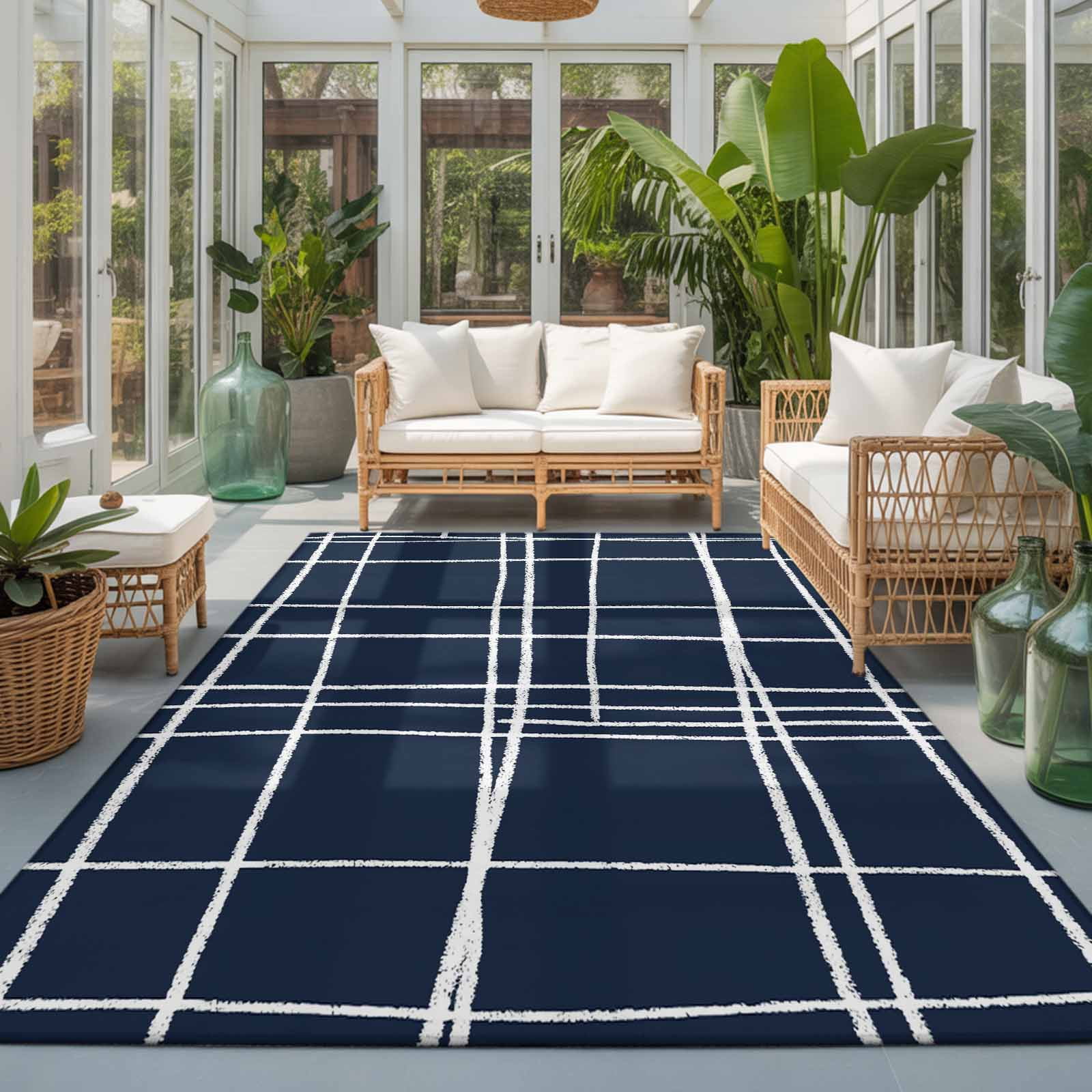 Area Rug 4x6ft, Minimalist Grid Lines Washable Rugs for Living Room ...