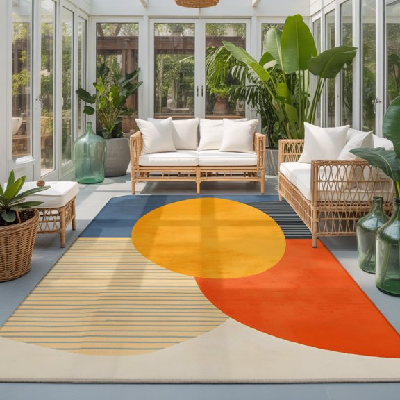 Area Rug 4x6ft, Orange Color Block Boho Style Washable Rugs for Living Room Bedroom, Modern Minimalist Style Soft Non-slip Area Rugs Rectangle Floor Carpet for Dining Room