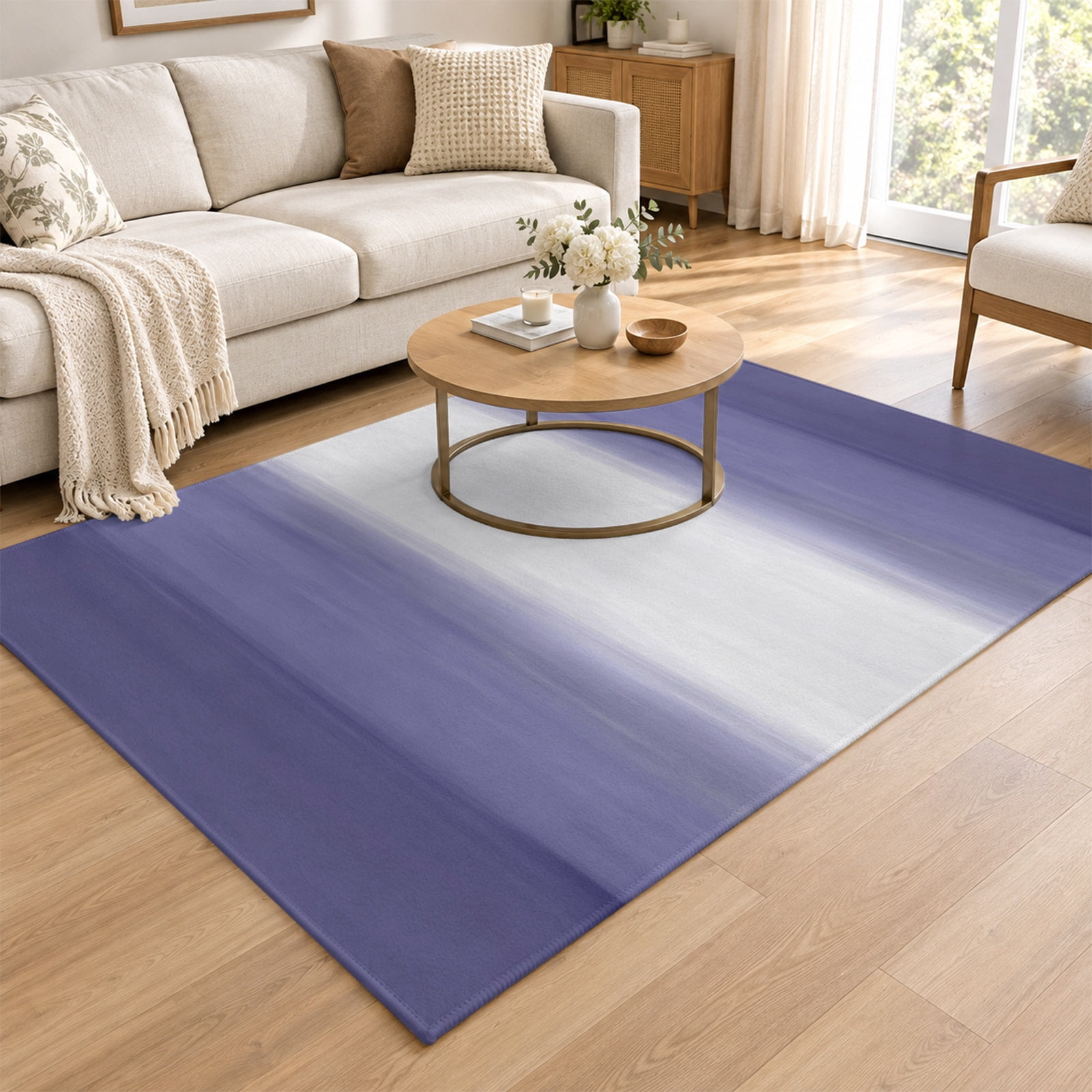 Area Rug 4x6ft, Purple Ombre Striped Low Pile Washable Rugs for ...