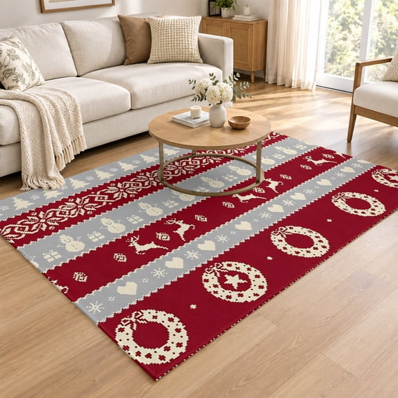 Area Rug 4x6ft, Red Christmas Low Pile Washable Rugs for Entryway, Dorm ...