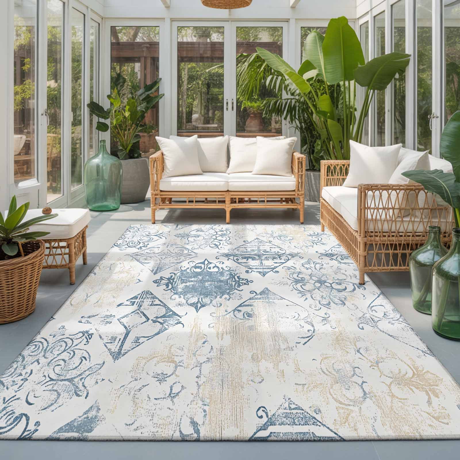 Area Rug 4x6ft, Retro Geometric Ethnic Patterns Washable Rugs for ...
