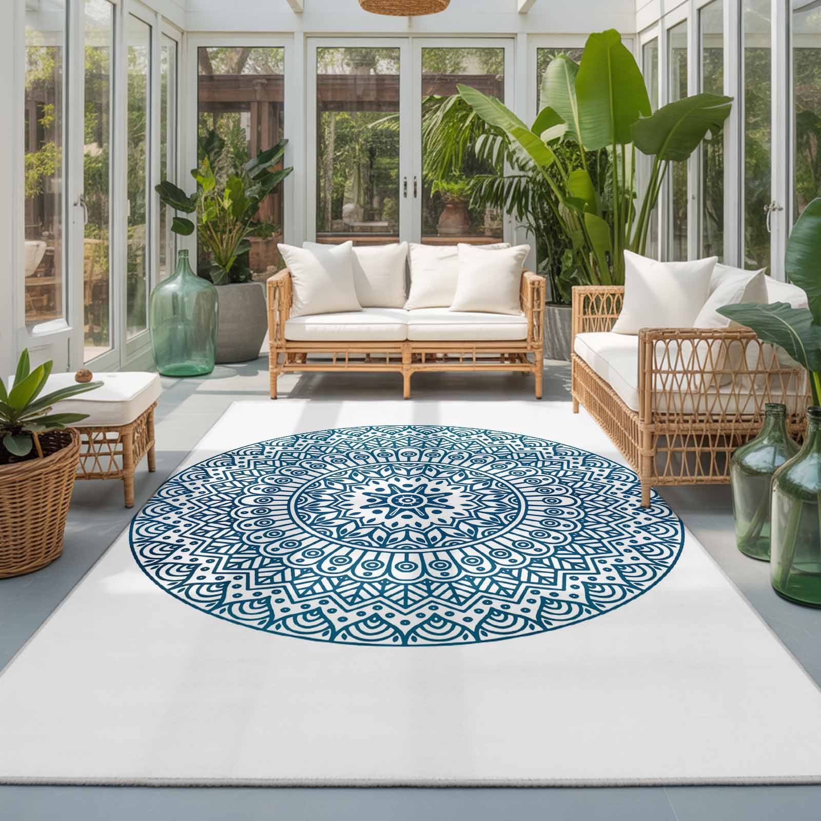 Area Rug 4x6ft, Retro Green Bohemian Pattern Washable Rugs for Living ...