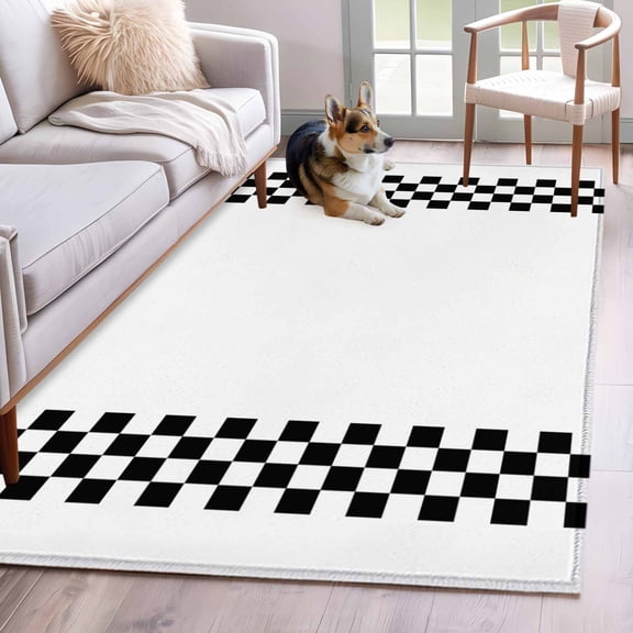 Area Rug 4x6ft, Rural Black and White Buffalo Lattice Checked Washable Rugs for Living Room Bedroom, Gingham Soft Non-slip Area Rugs Rectangle Floor Carpet for Dining Room