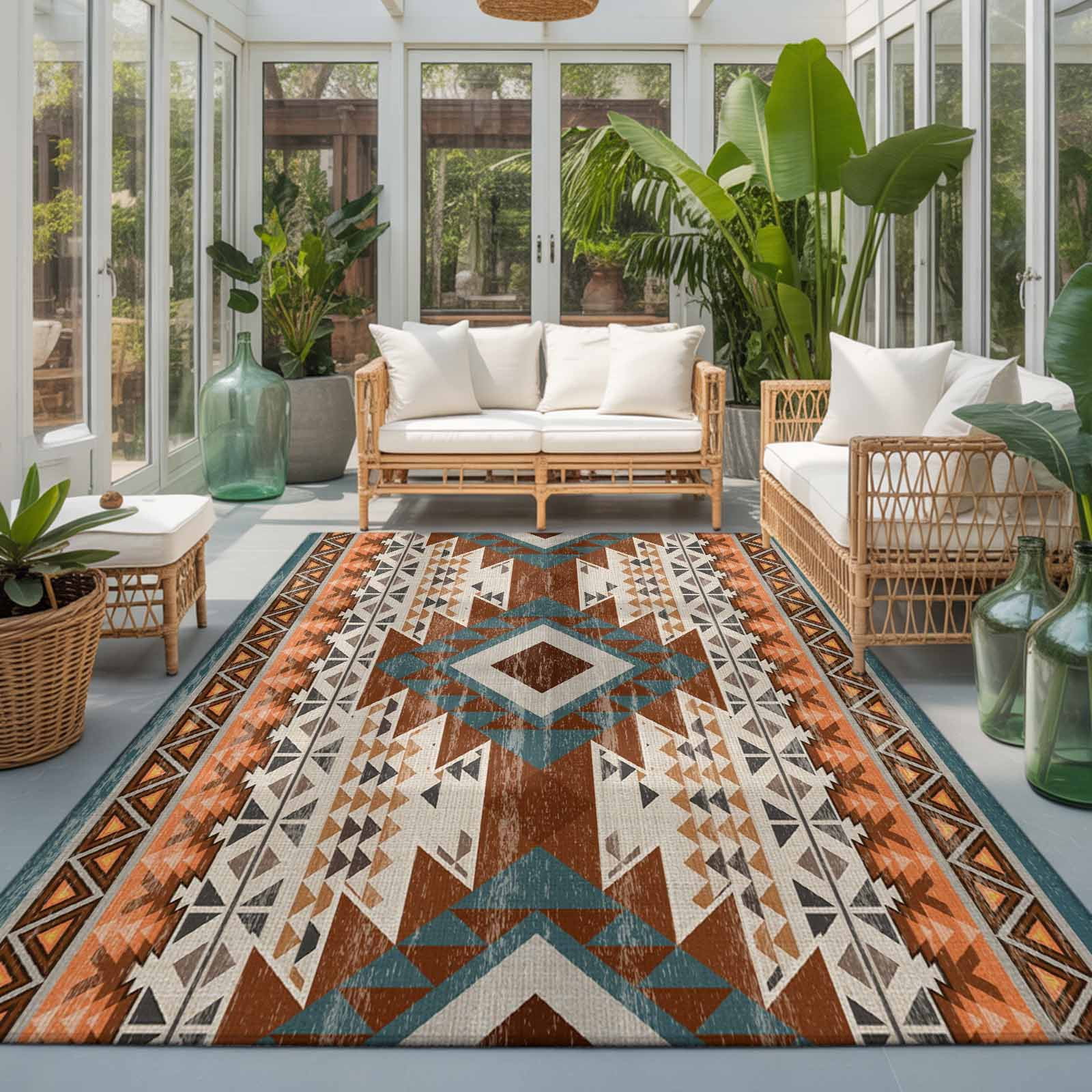 Area Rug 4x6ft, Southwestern Ethnic Geometric Art Washable Rugs for ...