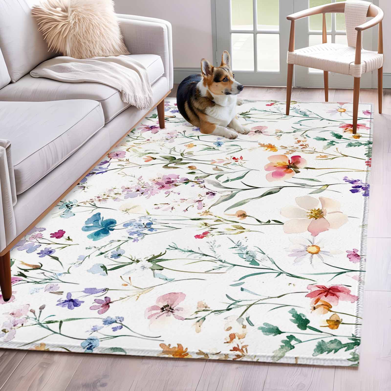 Area Rug 4x6ft, Spring Country Flowers Washable Rugs for Living Room ...