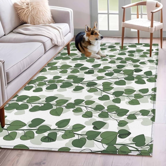 Area Rug 4x6ft, Spring Plants Ivy Washable Rugs for Living Room Bedroom, Green Heartleaf Philodendron Soft Non-slip Area Rugs Rectangle Floor Carpet for Dining Room