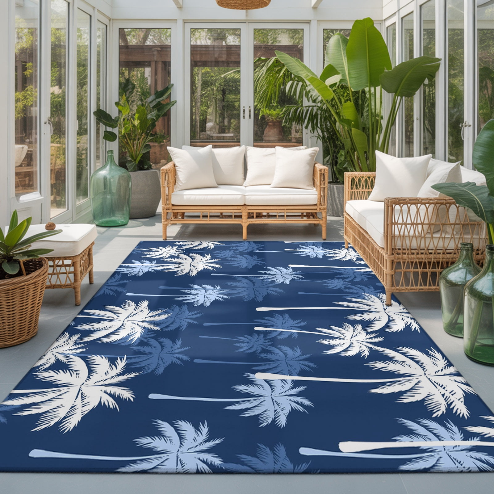 Area Rug 4x6ft, Summer Beach Palm Tree Silhouettes Washable Rugs for ...