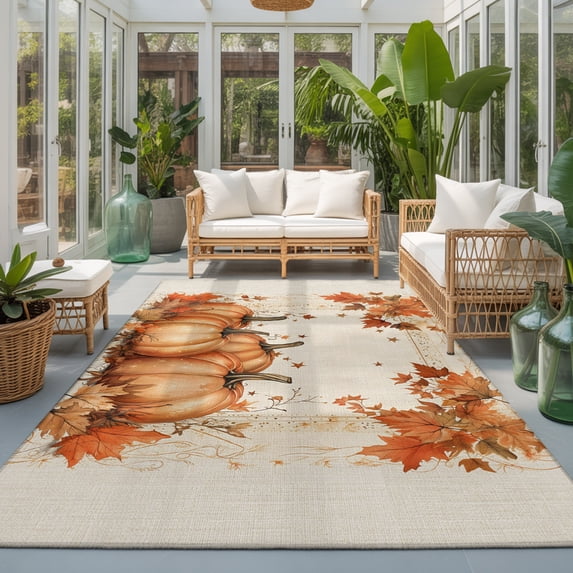 Area Rug 4x6ft, Thanksgiving Pumpkin Fall Leaf Washable Rugs for Living ...