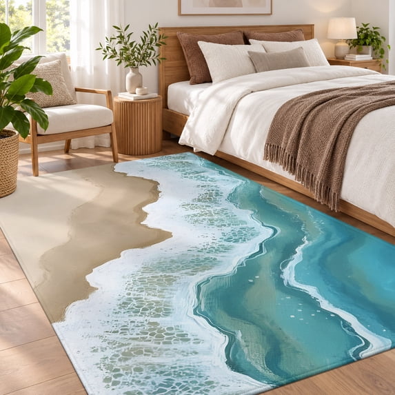 Area Rug 4x6ft, Turquoise Ocean Non Slip Low Pile Area Rugs for Bedroom ...