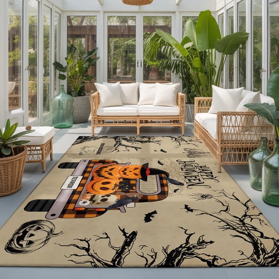 Area Rug 4x6ft, Vintage Halloween Pumpkin Ghost Washable Rugs for ...