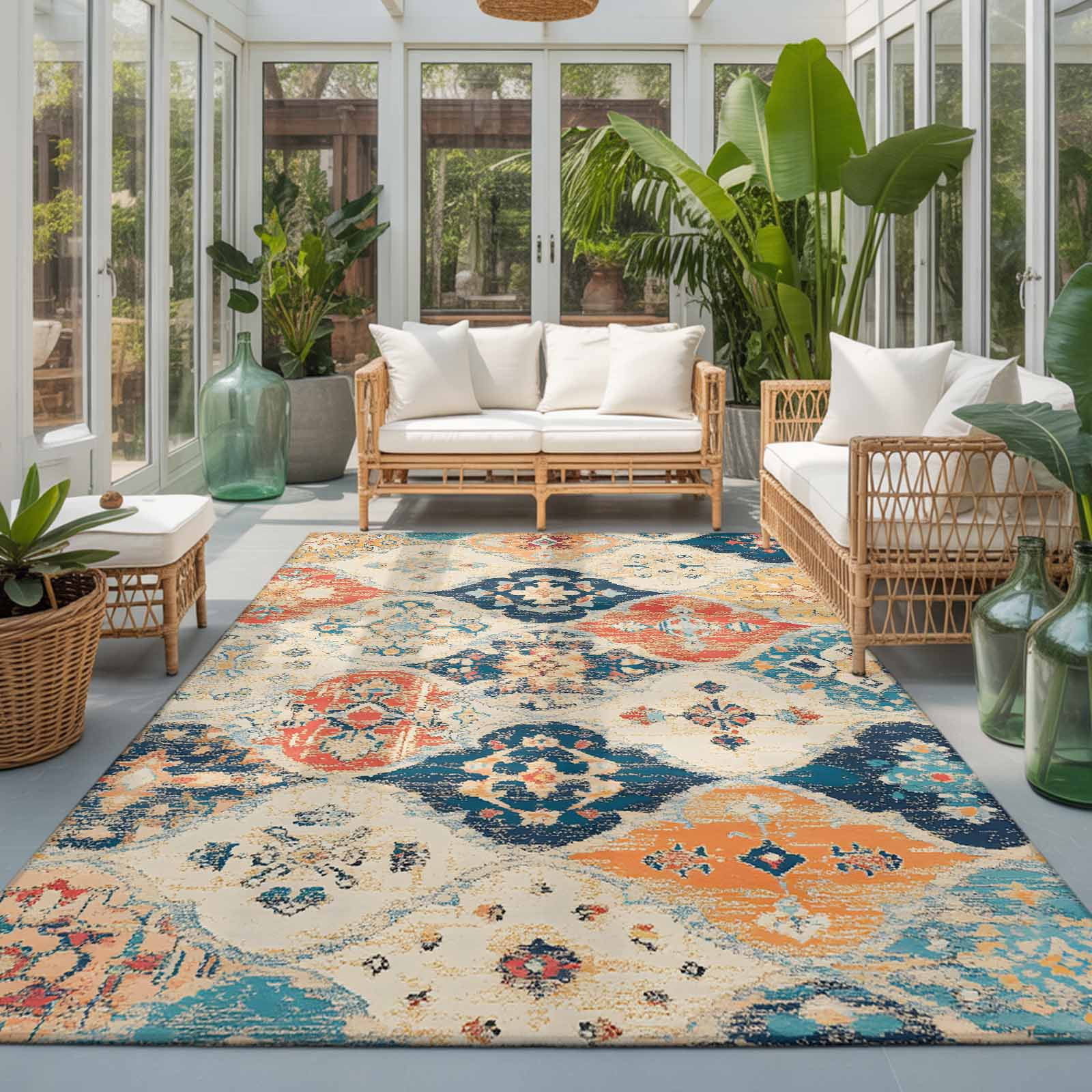 Area Rug 4x6ft, Vintage Morocco Geometric Washable Rugs for Living Room ...