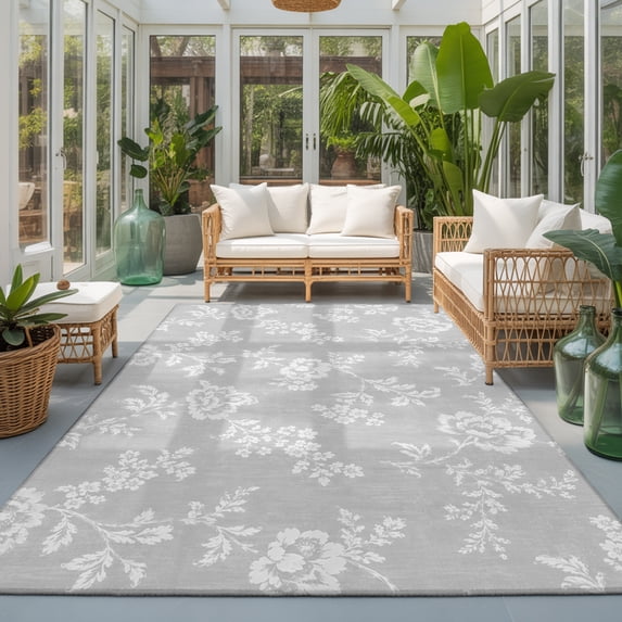 Area Rug 4x6ft, Watercolor Rose Flower Leaf Washable Rugs for Living ...