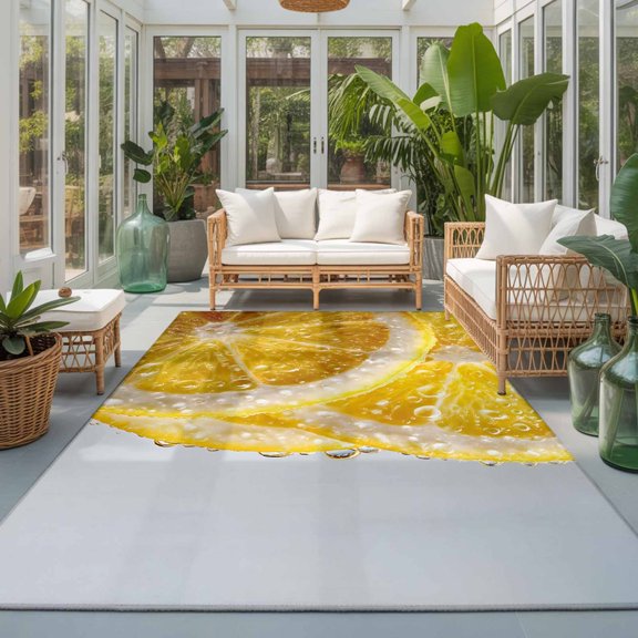 Area Rug 4x6ft, Watercolor Yellow Lemon Slices Washable Rugs for Living Room Bedroom, Summer Fruit Soft Non-slip Area Rugs Rectangle Floor Carpet for Dining Room