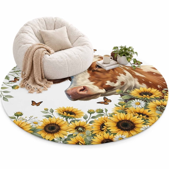 Area Rug 5', Yellow Sunflower Farmhouse Daisy Butterfly Soft Mat Non ...