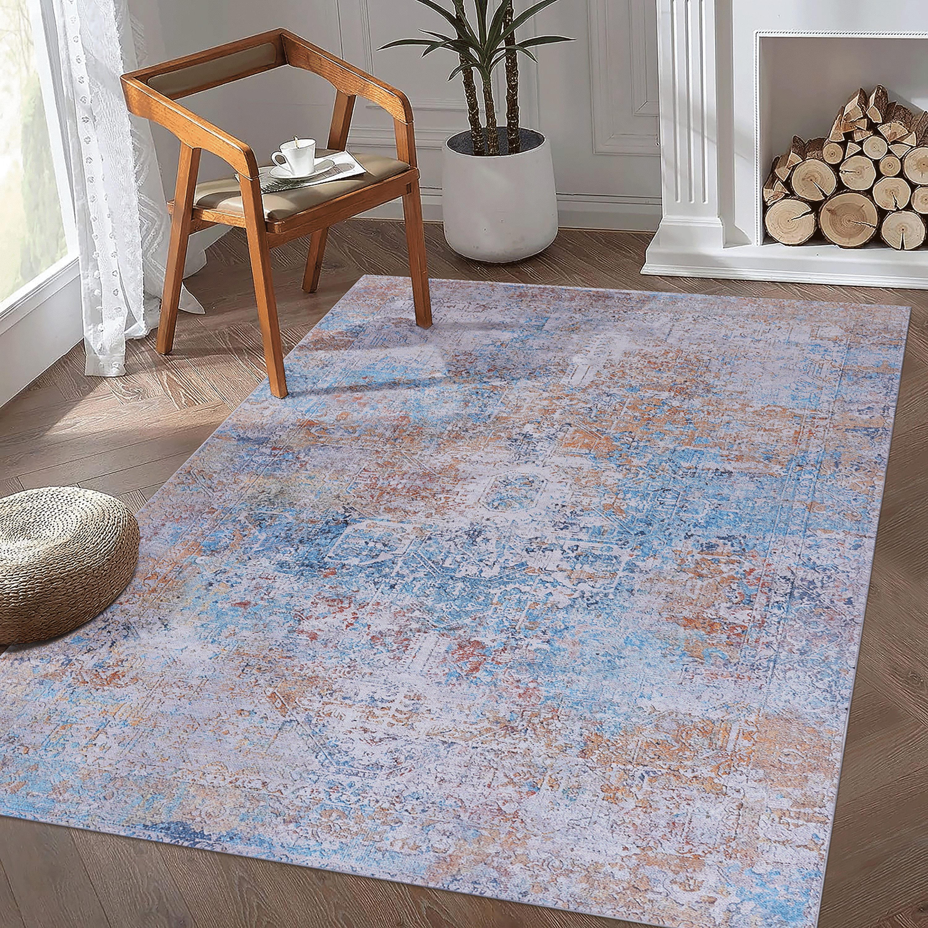 Area Rug 5' x 8' Non-Slip Low Pile Chenille Rug Stain Resistant Indoor Carpet for Living Room Bedroom Dining Room Kitchen Hallway Playroom