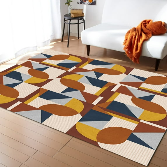Area Rug 5'x7' Art Decor Mid-Century Modern Abstract Geometric Multi Color Washable Area Rugs Non Shedding Floor Carpet Rubber Backing Non-Slip Indoor Mats for Living Room Bedroom Kitchen