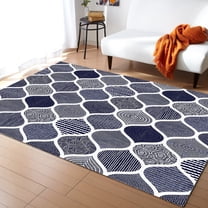 Area Rug 5'x7' Blue Morocco Geometric Lattice Washable Area Rugs Non Shedding Floor Carpet Rubber Backing Non-Slip Indoor Mats for Living Room Bedroom Kitchen