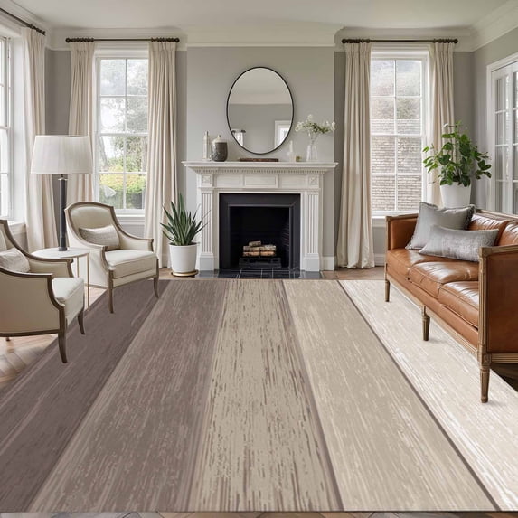 Area Rug 5'x7', Brown Beige Ombre Non-slip Runner Rug Carpet for Bedside, Farmhouse Vintage Wooden Striped Washable Outdoor Indoor Area Rugs Mat for Entryway/Living Room/Bedroom/Kitchen/Office