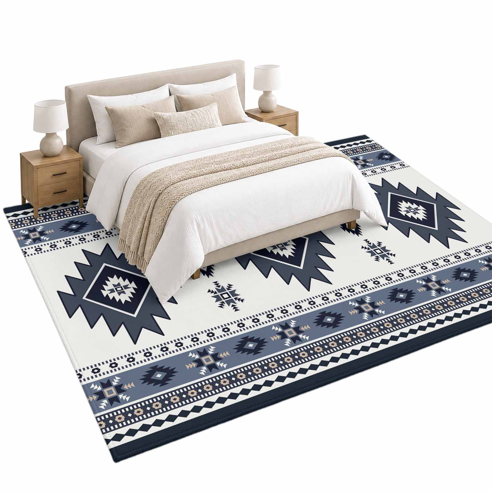 Area Rug 5'x7', Dark Blue Southwest Wind Bohemian Wind Soft Mat Non ...