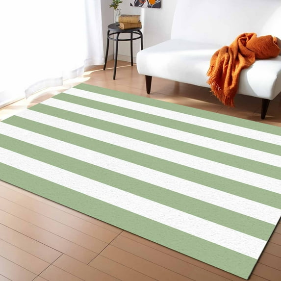 Area Rug 5'x7' Geometric Sage Green Stripes Washable Area Rugs Non Shedding Floor Carpet Rubber Backing Non-Slip Indoor Mats for Living Room Bedroom Kitchen